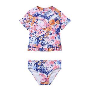 Janie And Jack Girls  Recycled Floral Ruffle Rashguard Swimsuit